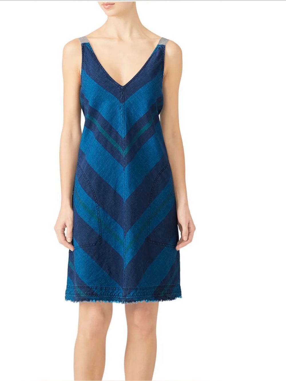 Trina Turk Blue Plaid V-Neck Sleeveless Dress